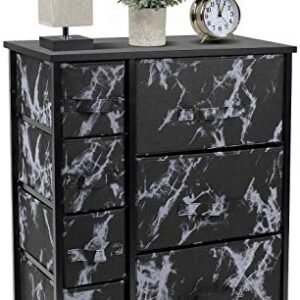 Sorbus Dresser with Drawers - Furniture Storage Tower Unit for Bedroom, Hallway, Closet, Office Organization - Steel Frame, Wood Top, Easy Pull Fabric Bins (Marble Black/Black Frame)