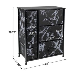 Sorbus Dresser with Drawers - Furniture Storage Tower Unit for Bedroom, Hallway, Closet, Office Organization - Steel Frame, Wood Top, Easy Pull Fabric Bins (Marble Black/Black Frame)