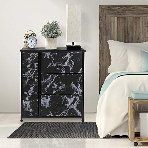 Sorbus Dresser with Drawers - Furniture Storage Tower Unit for Bedroom, Hallway, Closet, Office Organization - Steel Frame, Wood Top, Easy Pull Fabric Bins (Marble Black/Black Frame)