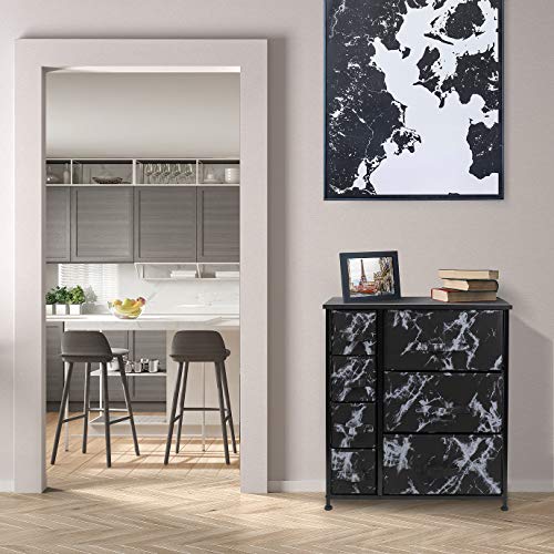 Sorbus Dresser with Drawers - Furniture Storage Tower Unit for Bedroom, Hallway, Closet, Office Organization - Steel Frame, Wood Top, Easy Pull Fabric Bins (Marble Black/Black Frame)