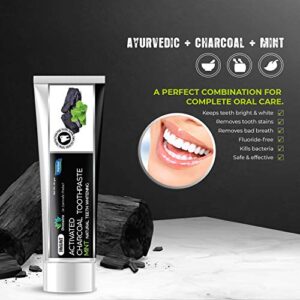 Jagat Activated Charcoal Mint Toothpaste | Fluoride Free Herbal Toothpaste | 100% Natural Teeth Whitening, No Artificial Colors, BPA Free, Gum Cure, Vegan - Pack of 3 (3.5oz X 3)