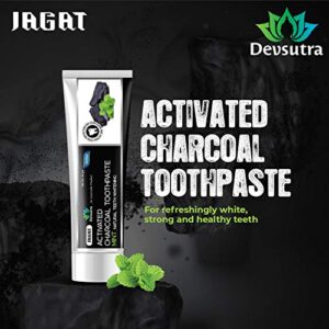 Jagat Activated Charcoal Mint Toothpaste | Fluoride Free Herbal Toothpaste | 100% Natural Teeth Whitening, No Artificial Colors, BPA Free, Gum Cure, Vegan - Pack of 3 (3.5oz X 3)