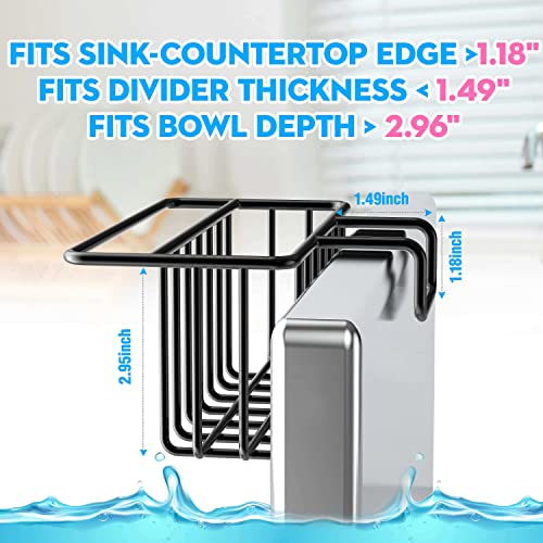 JOFUYU [Upgraded] Sponge Holder for Kitchen Sink, 2-in-1 Sink Caddy, Sponge + Dish Towel, Hanging Kitchen Organizer Rack, SUS304 Stainless Steel - Black