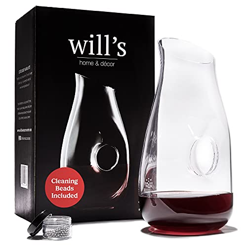 Red Wine Decanter - Glass Vase Red Wine Aerator - Gift Accessories - Clear Carafe with Cleaning Beads - Holds 750mL bottle