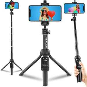 texlar 48 inch selfie stick tripod with remote for iphone 14, 13, 12, 11, xr, x, 8, 7, pro, max, plus, se, android phone, smartphone - ts48 pro small mini cellphone stand