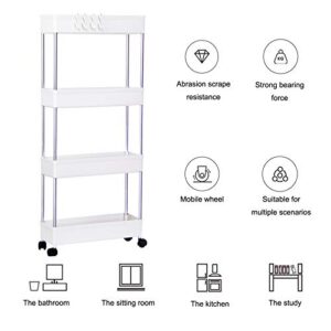 YooFZler 4 Tier Slim Storage Cart Mobile Tower Rack Rolling Shelving Unit Storage with Casters Wheels&4 Side Hoops for Kitchen Bathroom Laundry Room, White