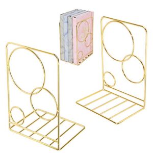metal gold bookends,beautiful, not rusty, 5.3 in × 3.9 in × 7.6 in the metal book ends is a good choice for organizing your desk (gold circle)