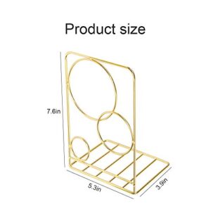 Metal Gold Bookends,Beautiful, Not Rusty, 5.3 in × 3.9 in × 7.6 in The Metal Book Ends is a Good Choice for Organizing Your Desk (Gold Circle)