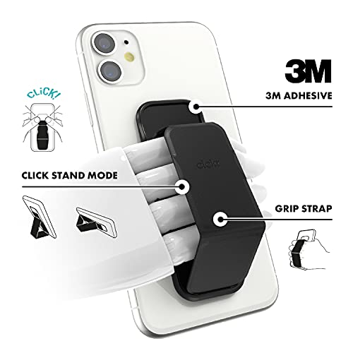 CLCKR Cell Phone Grip and Expanding Stand, Universal Phone Grip Holder with Multiple Viewing Angles for iPhone 14/13/12, Samsung Galaxy S22 and More, Phones, Tablets, Pebbled Lines, Black