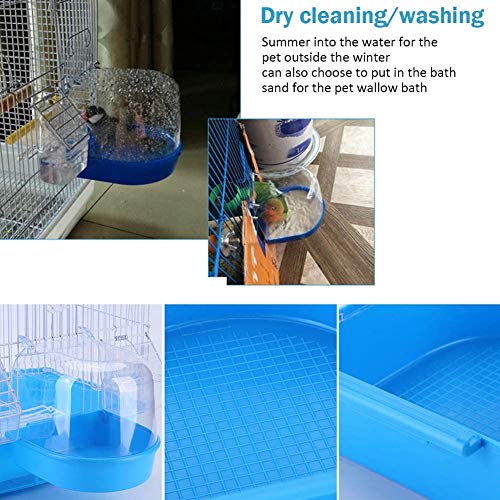 Bird Bath Box Bird Cage Accessory Supplies Bathing Parakeet Caged Bird Bathing Tub with Water Injector for Pet Small Birds Canary Budgies Parrot Parakeet Finch Canary Cockatiel Parrot Lovebird (Blue)