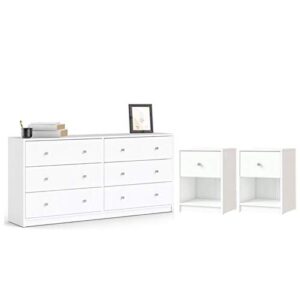 home square 3 piece bedroom set with 6-drawer double dresser and two of 1-drawer nightstand in white