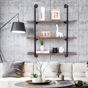 Coral Flower 2PC Industrial Wall Mounted Iron Pipe Shelves Vintage Retro Black DIY Open Bookshelves (2 Pcs 4-Tier, Hardware Only )