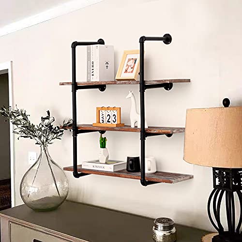 Coral Flower 2PC Industrial Wall Mounted Iron Pipe Shelves Vintage Retro Black DIY Open Bookshelves (2 Pcs 4-Tier, Hardware Only )
