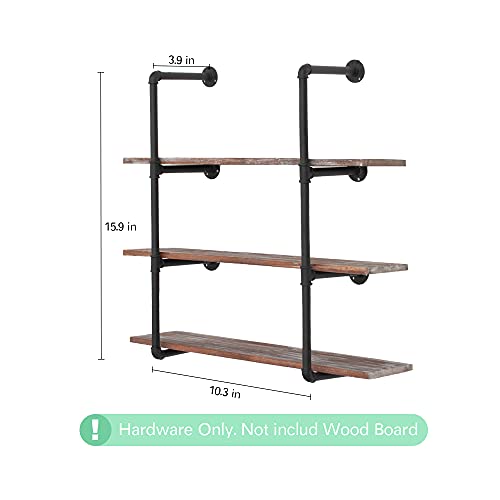 Coral Flower 2PC Industrial Wall Mounted Iron Pipe Shelves Vintage Retro Black DIY Open Bookshelves (2 Pcs 4-Tier, Hardware Only )