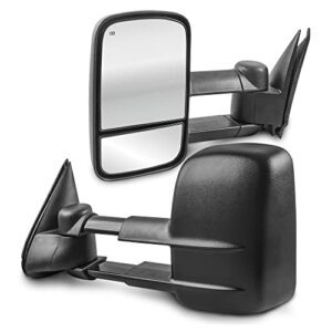 mostplus power heated towing mirrors compatible for 1999-2002 chevy silverado tahoe gmc serria yukon with manul telescoping (set of 2) (black)