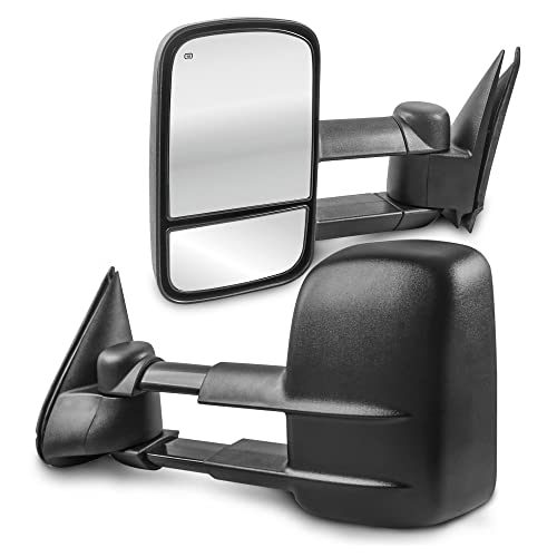 MOSTPLUS Power Heated Towing Mirrors Compatible for 1999-2002 Chevy Silverado Tahoe GMC Serria Yukon with Manul Telescoping (Set of 2) (Black)