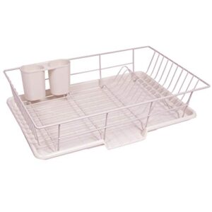 sweet home collection 3 piece dish drainer rack set with drying board and utensil holder, 12" x 19" x 5", pale pink