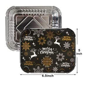 JOYIN 40 Pieces Christmas Foil Containers with Lid, 8 Holiday Designs, 7"x5.5"x2" Christmas Small Gift Bags Santa Sacks, for Holiday Leftovers Goodie Container or Cookie Exchange