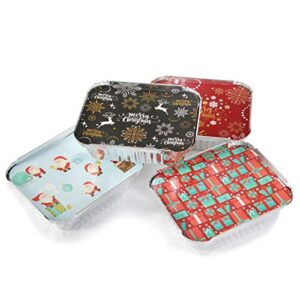 JOYIN 40 Pieces Christmas Foil Containers with Lid, 8 Holiday Designs, 7"x5.5"x2" Christmas Small Gift Bags Santa Sacks, for Holiday Leftovers Goodie Container or Cookie Exchange