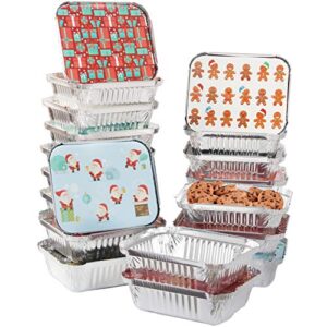 JOYIN 40 Pieces Christmas Foil Containers with Lid, 8 Holiday Designs, 7"x5.5"x2" Christmas Small Gift Bags Santa Sacks, for Holiday Leftovers Goodie Container or Cookie Exchange