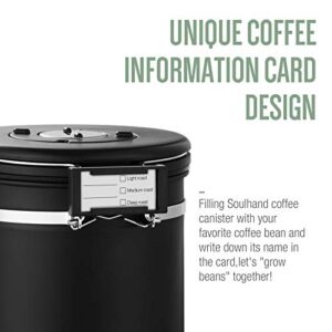 Soulhand Coffee Canister, Stainless Steel Airtight Coffee Storage Container with Scoop, Date Tracker and Information Card, Coffee Canister Coffee Accessories for Beans, Sugar and Tea-22oz/660g(Black)
