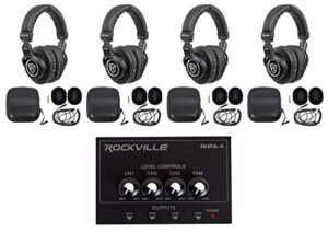 studio bundle w/ (4) rockville pro-m50 headphones+4 channel headphone amplifier