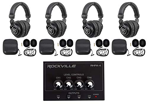 Studio Bundle w/ (4) Rockville PRO-M50 Headphones+4 Channel Headphone Amplifier