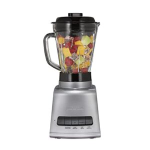 proctor silex powerhouse 950 watts blender with 12 functions for puree, ice crush, shakes and smoothies, 52 oz. bpa free multiblend glass jar, black & silver (53560)