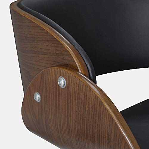 Teamson Home Valeria Modern Ergonomic Faux Leather Curved Seat Adjustable Swivel Home Office Desk Chair, Black/Brown