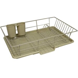 sweet home collection 3 piece dish drainer rack set with drying board and utensil holder, 12" x 19" x 5", sage