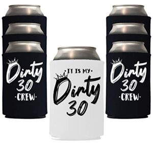 veracco it is my dirty 30 years thirth birthday gift for dirty thirty crew party favors decorations can coolie holder (black/white, 6)