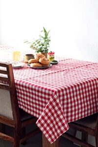 cotton carnival table cloth, 100% ring spun cotton, gingham checks, size 58.6 x 88.5 in, rectangular tablecloth red and white for dinner parties, summer & outdoor picnics