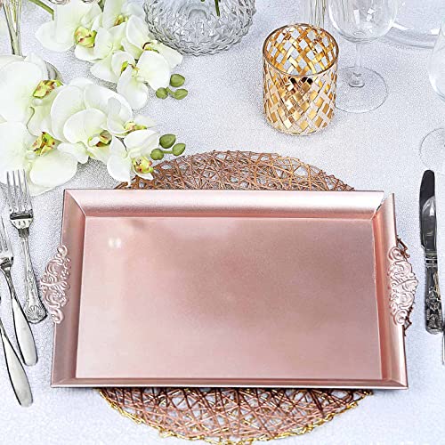 Efavormart 2 PCS - 14"x10" Rose Gold Square Decorative Plastic Serving Trays With Embossed Rims