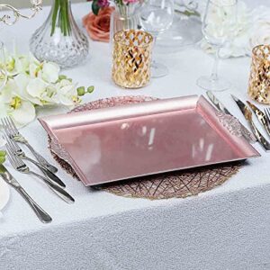 Efavormart 2 PCS - 14"x10" Rose Gold Square Decorative Plastic Serving Trays With Embossed Rims