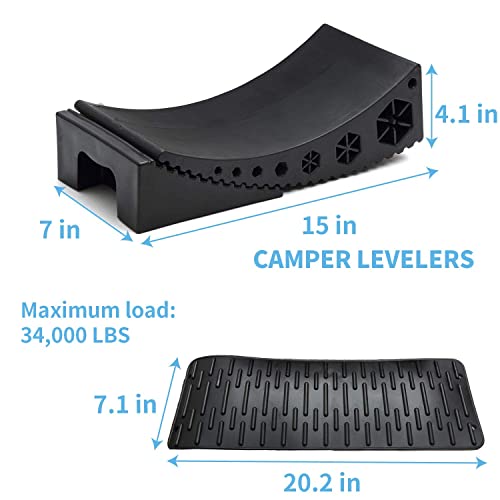 Homeon Wheels Camper Leveler, RV Leveling Blocks Work for RV Include 2Curved Levelers,2Chocks with Built-in Handle,2Mats,1Level and Bag,Easily Level up Travel Trailer Up to 35,000LBS(2-Pack) Black