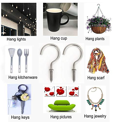 IDEALSV 1-1/4" Screw Ceiling Hooks Stainless Steel Cup Hooks 1-1/4 Inch Screw-in Lights Hooks Plants Hanger Hooks Outdoor and Indoor Hanging (40 Pack)