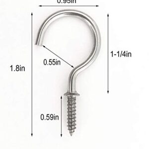 IDEALSV 1-1/4" Screw Ceiling Hooks Stainless Steel Cup Hooks 1-1/4 Inch Screw-in Lights Hooks Plants Hanger Hooks Outdoor and Indoor Hanging (40 Pack)