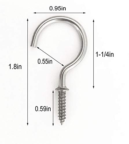 IDEALSV 1-1/4" Screw Ceiling Hooks Stainless Steel Cup Hooks 1-1/4 Inch Screw-in Lights Hooks Plants Hanger Hooks Outdoor and Indoor Hanging (40 Pack)