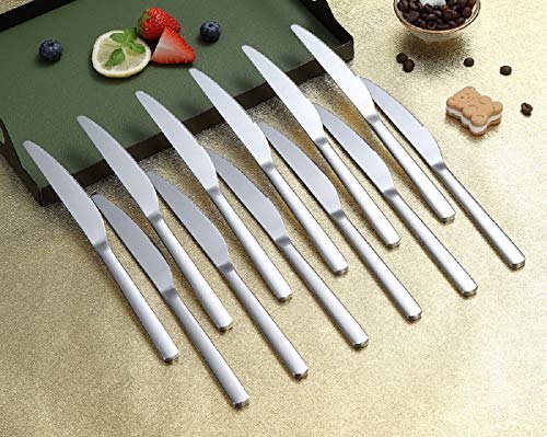 Dinner Knives 12 Pieces, Homquen Sturdy 9.25" Stainless Steel Modern Design Knife, Knifes Set With Round Edge Dishwasher Safe Easy to Clean