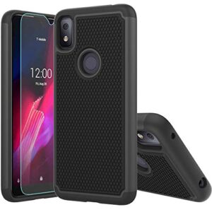yuanming t-mobile revvl 4 case,revvl 4 case,with hd screen protector [shock absorption] hybrid dual layer tpu & hard back cover bumper protective case cover for t-mobile revvl 4 (black armor)