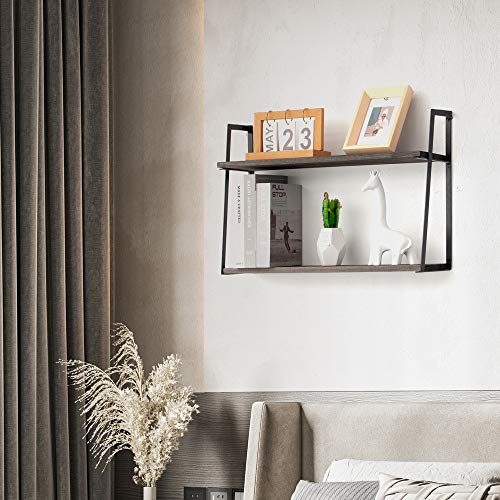 Coral Flower Floating Wall Shelves, 2-Tier Rustic Space-Saving & Decorative Wood Hanging Shelves Wall-Mounted Shelves Corner Shelves for Bedroom, Bathroom, Living Room, Kitchen