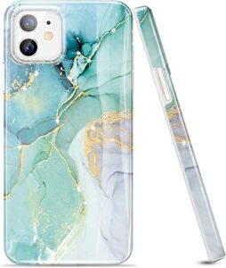 luolnh gold glitter sparkle case compatible with iphone 12 and iphone 12 pro 6.1 inch (2020 release) marble design shockproof soft silicone rubber tpu bumper cover skin phone case-abstract mint