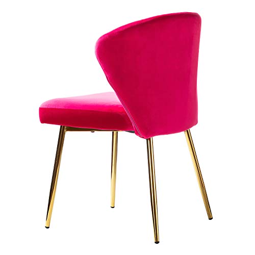 TINA'S HOME Velvet Dining Chairs Set of 2, Modern Upholstered Side Chair with Golden Legs, Small Cute Armless Accent Chair for Living Room, Kitchen, Bedroom, Beauty Room/Fuchsia