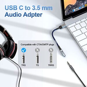 USB C to 3.5mm Jack Headphone Adapter, LcueGuk Type C to Aux Audio Dongle Cable,Hi-Res Adapter Compatible with Pixel 6 5XL, Samsung Galaxy S22 S21 Ultra Z Flip Note 20，iPad Pro2021-32bit/384khz-Blue