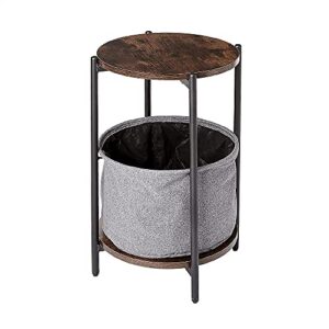 azl1 life concept vintage round end side table with basket industrial space-saving & decorative coffee table night stand wood-look accent furniture with metal frame, rustic brown 1