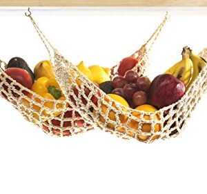 2 Pack Hanging Fruit Hammock - 2 Handwoven Cotton Produce, Banana, Macrame Fruit Hammocks For Kitchen Under Cabinet + 4 PCS Hooks - Storage That Saves Counter Space at Home, Boat, or Rv