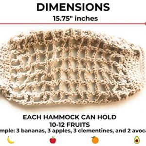 2 Pack Hanging Fruit Hammock - 2 Handwoven Cotton Produce, Banana, Macrame Fruit Hammocks For Kitchen Under Cabinet + 4 PCS Hooks - Storage That Saves Counter Space at Home, Boat, or Rv