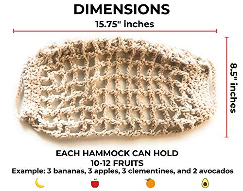 2 Pack Hanging Fruit Hammock - 2 Handwoven Cotton Produce, Banana, Macrame Fruit Hammocks For Kitchen Under Cabinet + 4 PCS Hooks - Storage That Saves Counter Space at Home, Boat, or Rv