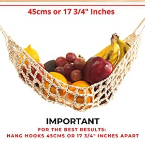 2 Pack Hanging Fruit Hammock - 2 Handwoven Cotton Produce, Banana, Macrame Fruit Hammocks For Kitchen Under Cabinet + 4 PCS Hooks - Storage That Saves Counter Space at Home, Boat, or Rv