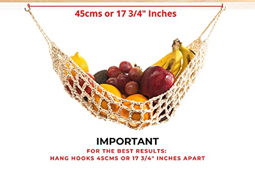 2 Pack Hanging Fruit Hammock - 2 Handwoven Cotton Produce, Banana, Macrame Fruit Hammocks For Kitchen Under Cabinet + 4 PCS Hooks - Storage That Saves Counter Space at Home, Boat, or Rv